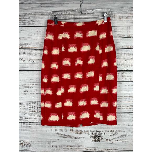 Cory Lynn Calter Red White Linen Blend Pencil Skirt Knee Length 2 Modest Office - Picture 1 of 7